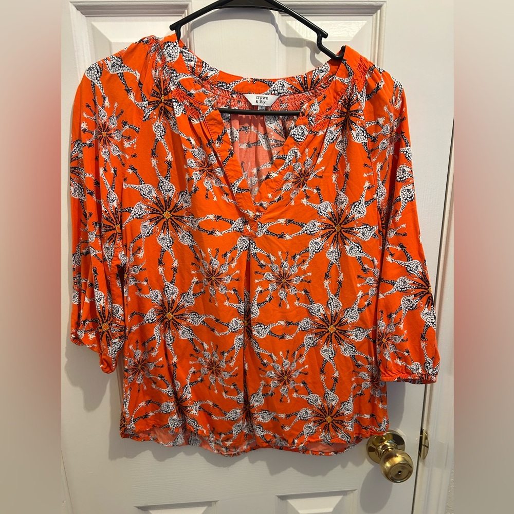 Crown & Ivy Orange Floral Blouse